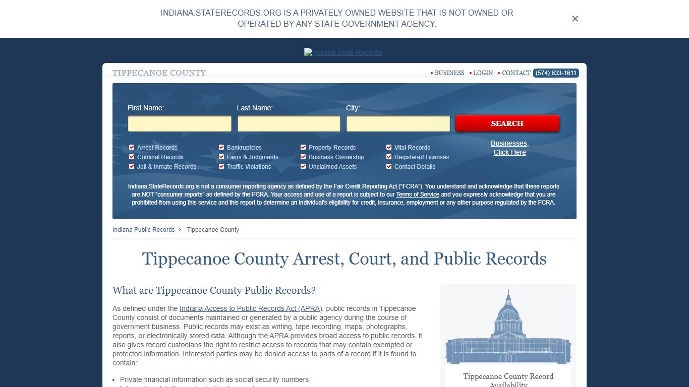 Tippecanoe County Arrest, Court, and Public Records